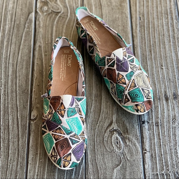 TOMS Tiki Canvas Print Slip On Loafers Espadrilles - Picture 2 of 8